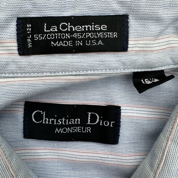 Vtg Dior Men's Light Blue Striped Shirt Size 16 1/2 - Picture 4 of 6